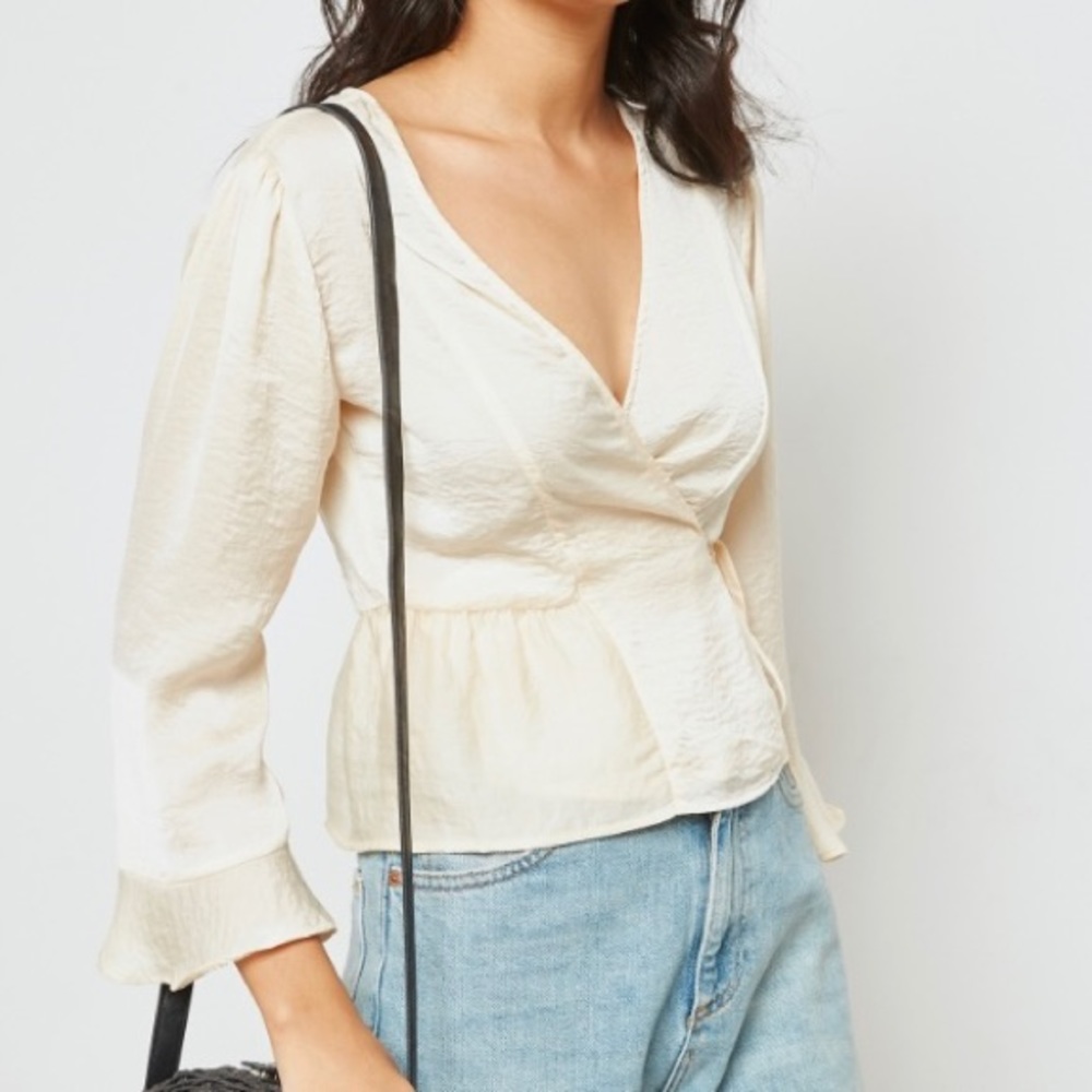 Topshop Ruffled Wrap Tie Cream Blouse Size 8